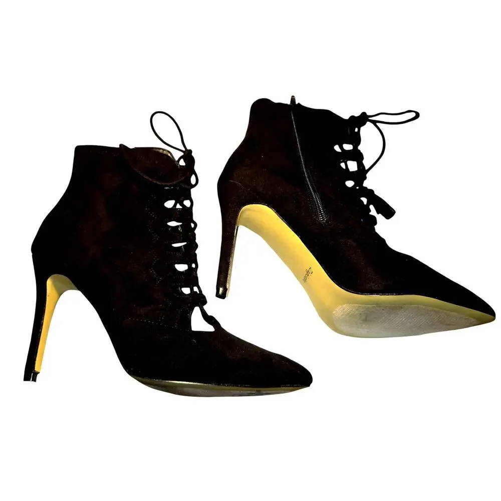 Zigisoho Black Women's Suede 4 Inch High Heel Ankle Boot Stiletto Pumps  Shoes